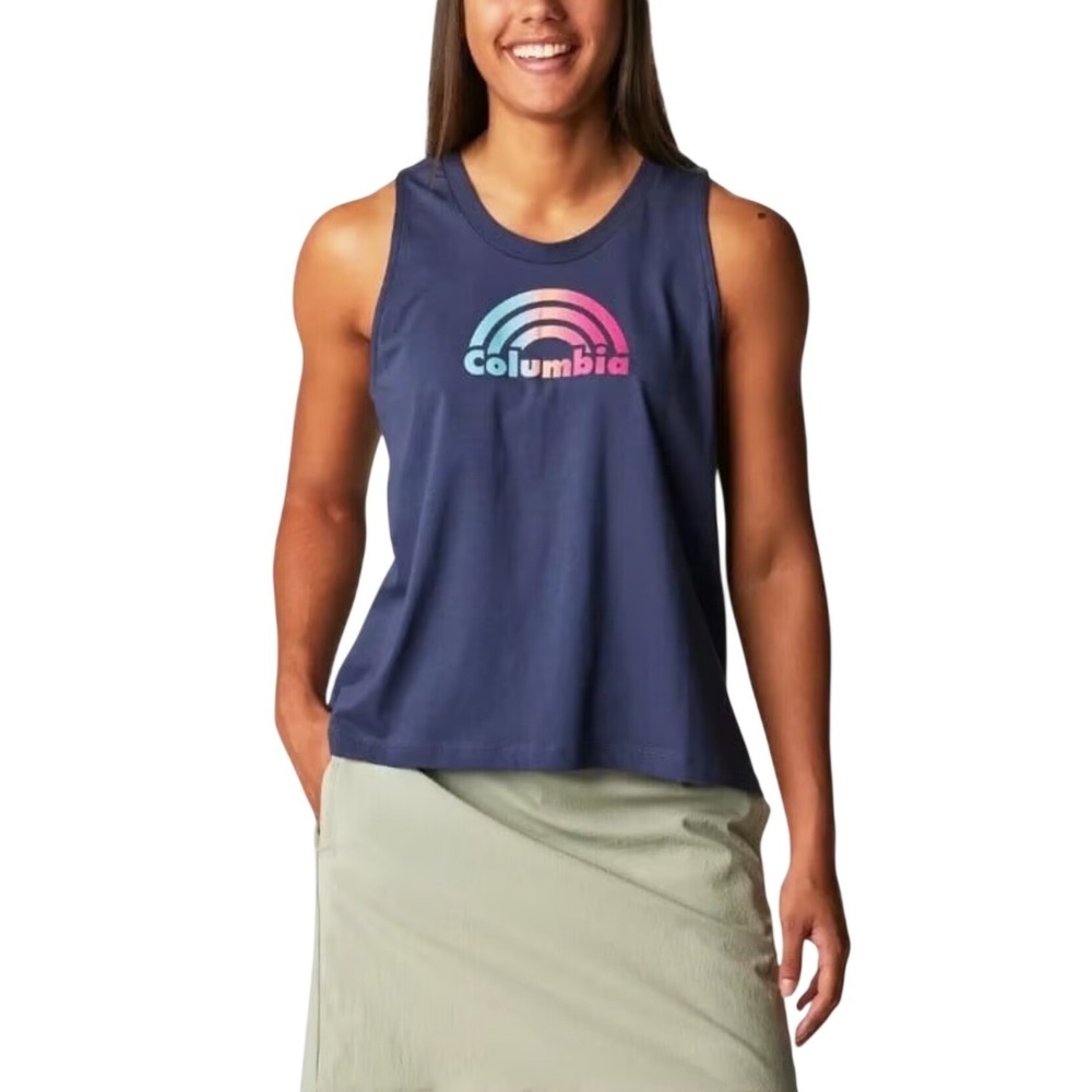 Columbia Womens Navy Blue Rainbow Graphic Tank Top Shirt AL0844 Medium